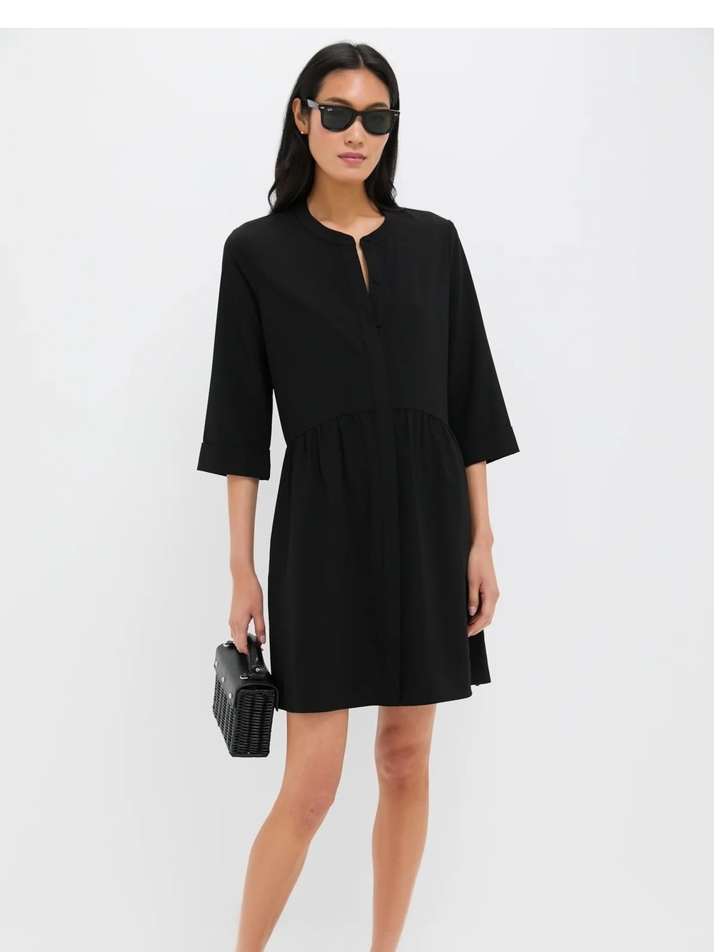 Tuckernuck Black Stretch Crepe Royal Shirt Dress Medium Mini Button Front